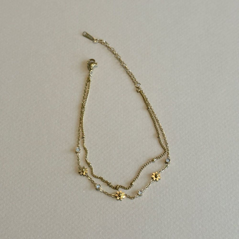Gold Floral Charm anklet #1520 - Picture 2 of 5